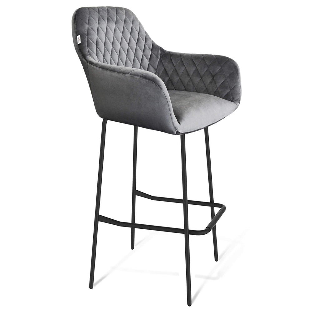 

Барный стул со спинкой и подлокотниками на 4-х металлических ножках Douglas Rhombus Серый Велюр