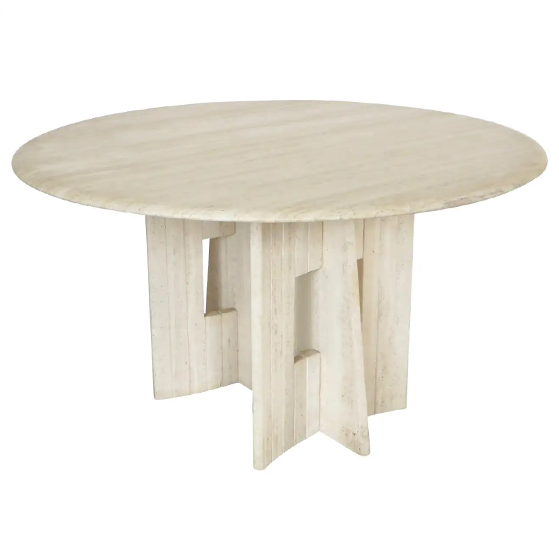   Travertine Marble Dining Table Round with Sculptural Architectural Base    | Loft Concept 