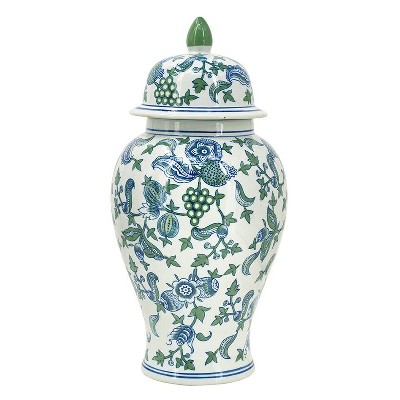 Ваза с крышкой и зелено-голубым рисунком на белом фоне 51 см Blue & White Ornament Белый Синий Ваза с крышкой и зелено-голубым рисунком на белом фоне 51 см Blue & White Ornament Белый Синий в Москве | Loft Concept