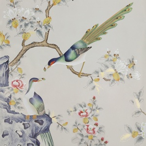 Обои ручная роспись Japanese Garden Colourway SC-252 on grey dyed paper