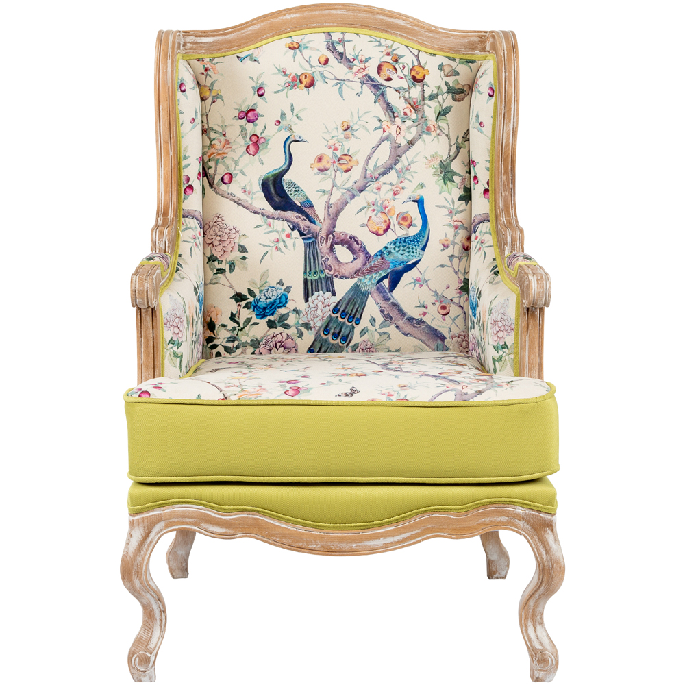 

Кресло из натурального бука бежевое с изображением птиц и цветов Beige Green Chinoiserie Garden Armchair