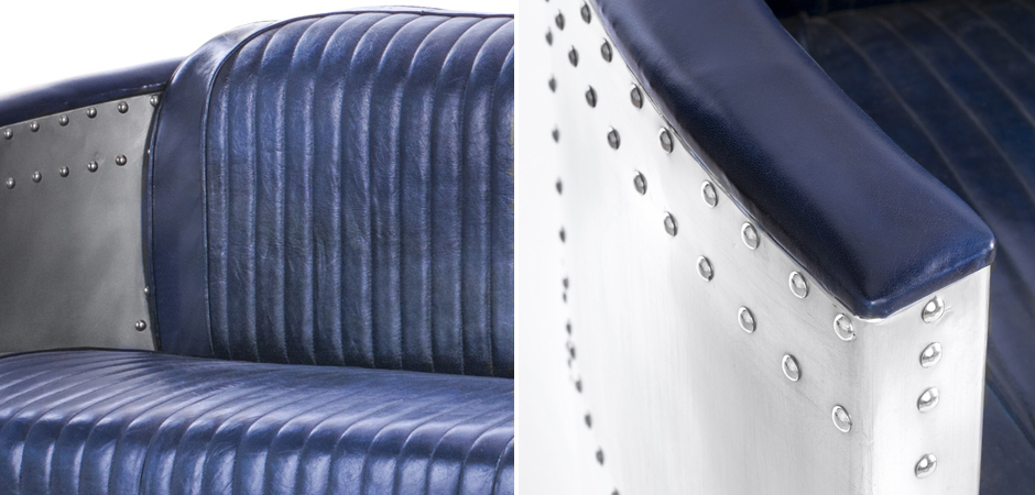 Диван Авиатор Sofa 2 seat синяя кожа - фото