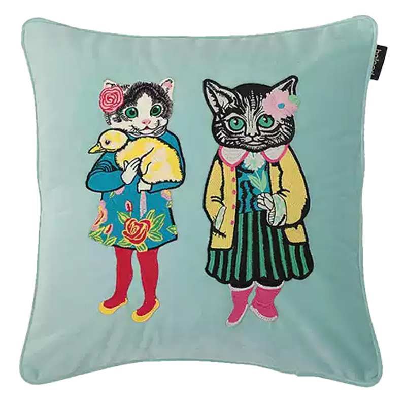 Декоративная подушка с вышивкой Стиль Gucci Two Kittens Cushion Mint