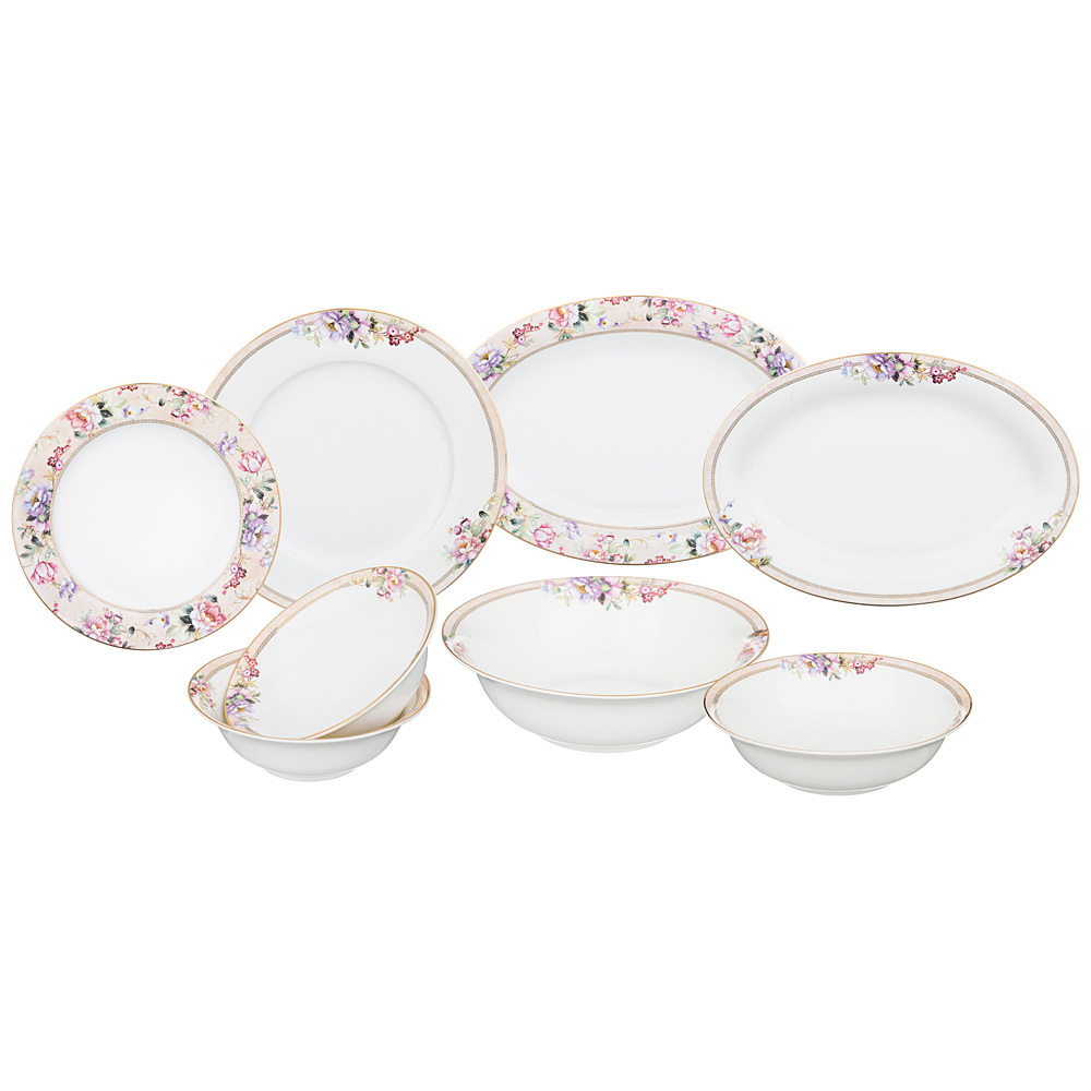 

Сервиз столовый из фарфора белый с цветочным принтом на 6 персон 23 предмета Flower Porcelain Collection