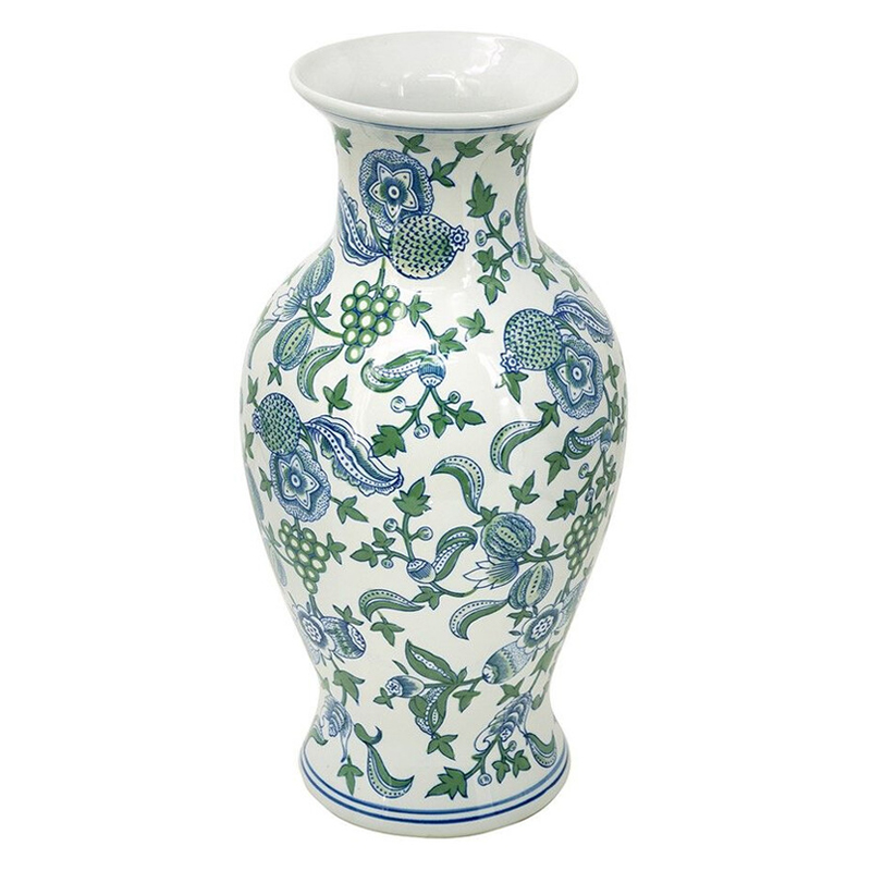 Ваза с зелено-голубым цветочным узором на белом фоне 47 см Blue & White Ornament Белый Синий Зеленый Ваза с зелено-голубым цветочным узором на белом фоне 47 см Blue & White Ornament Белый Синий Зеленый в Москве | Loft Concept