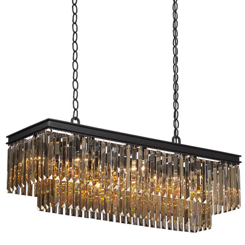  Odeon Amber Glass Rectangular Chandelier Black iron    100     | Loft Concept 