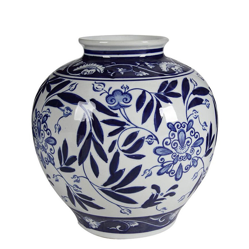Ваза округлой формы с бело-синим цветочным орнаментом Blue & White Ornament Белый Синий Ваза округлой формы с бело-синим цветочным орнаментом Blue & White Ornament Белый Синий в Москве | Loft Concept