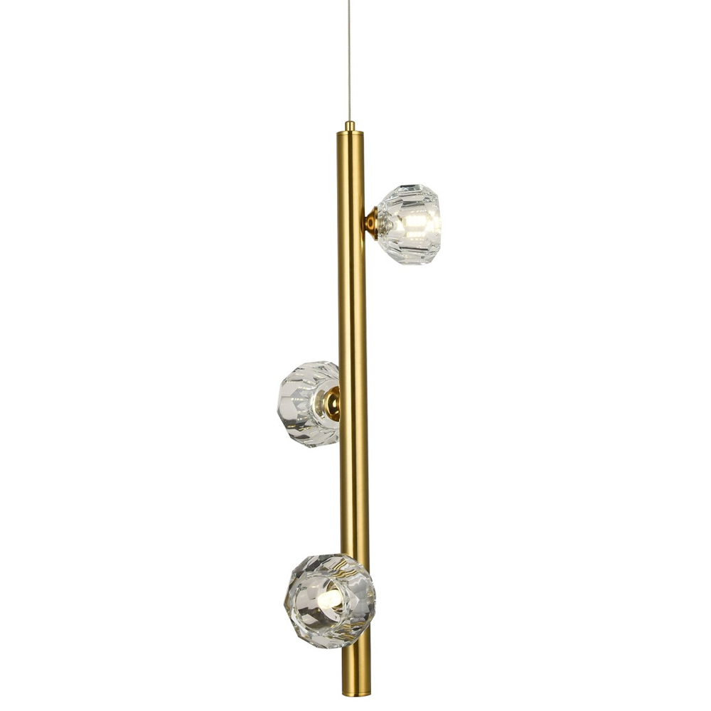 

Подвесной светильник c 3-мя хрустальными плафонами Metal Tube Crystal Brass Hanging Lamp