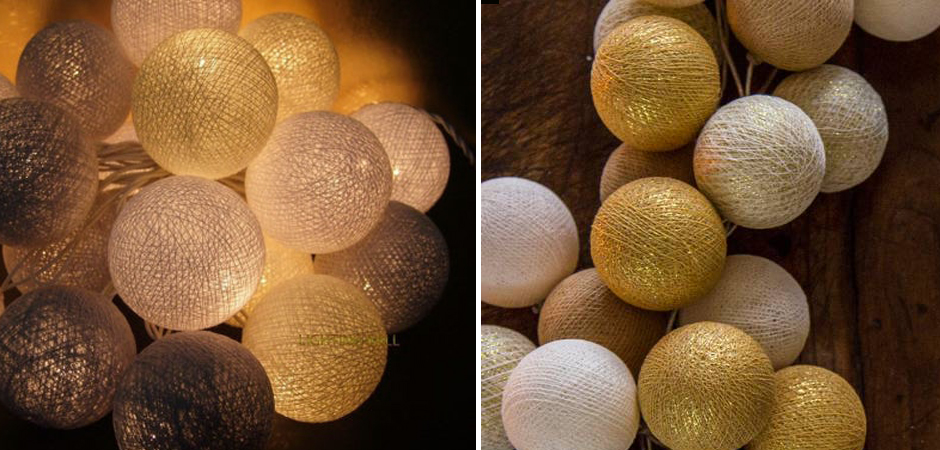 Гирлянда хлопковые фонарики Сotton Ball Gold Mix - Loft-Concept в Москве