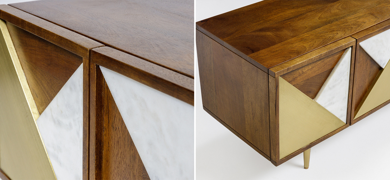 ТВ-тумба со вставками из мрамора Wooden Origami - фото №1