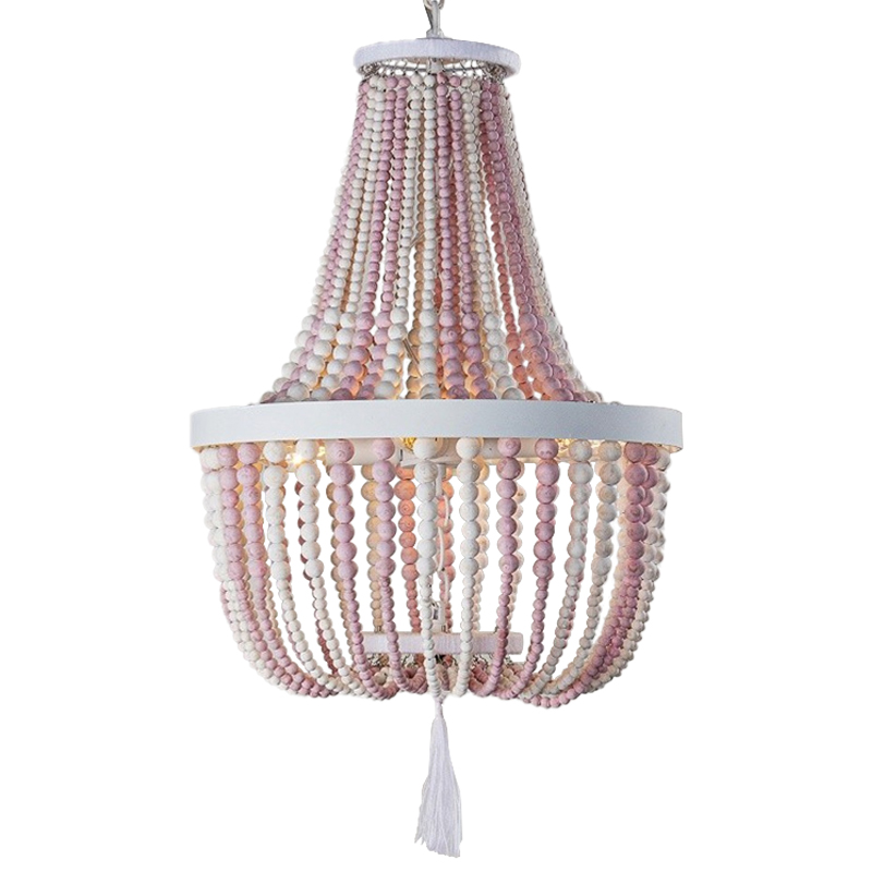 Люстра каплевидной формы украшенная круглыми бусинами розовая Wooden Pink Chandelier Белый Розовый в Москве | Loft Concept 