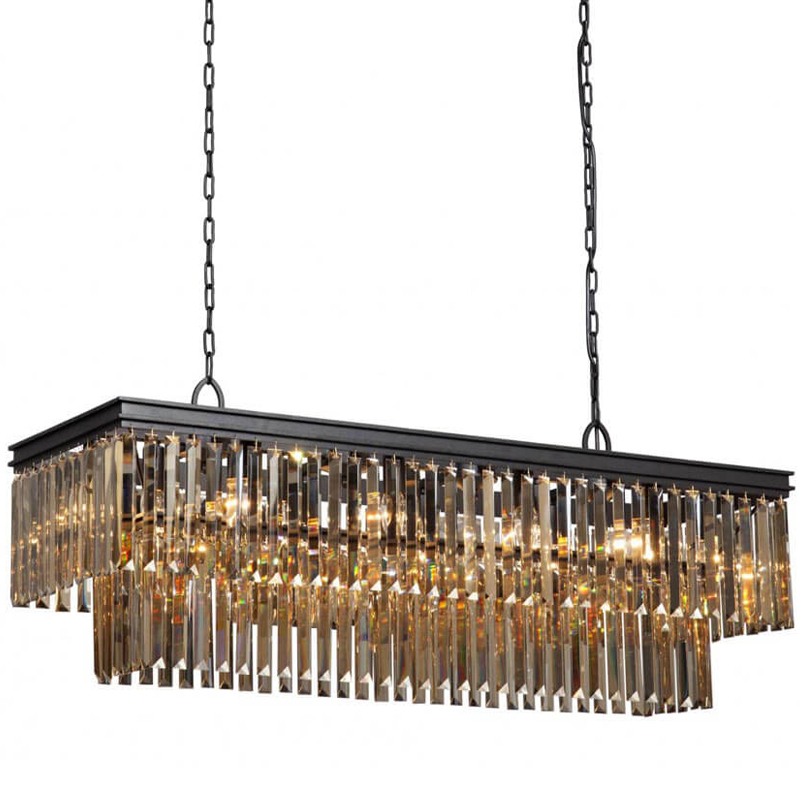  Odeon Amber Glass Rectangular Chandelier Black iron    120     | Loft Concept 