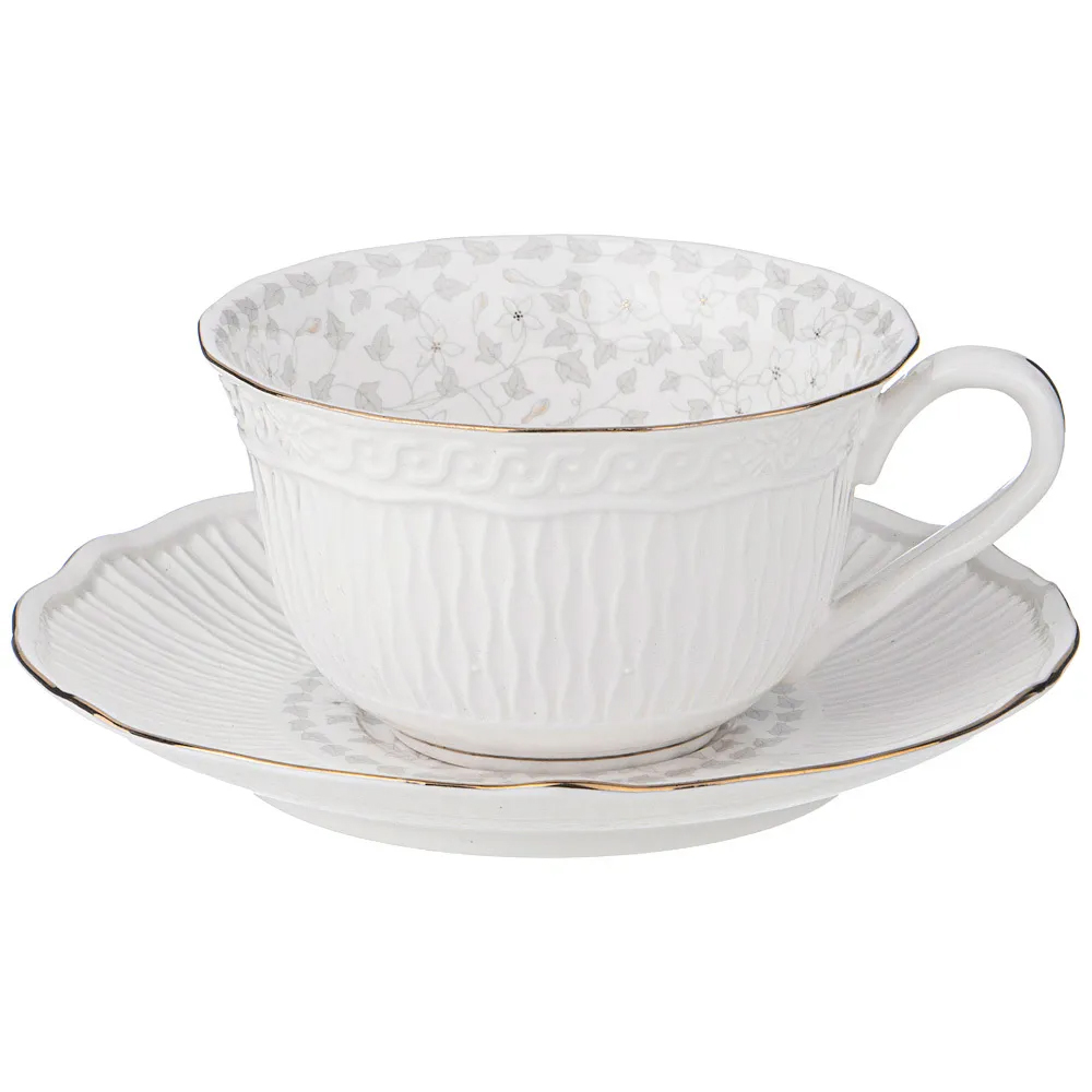

Чайная пара белого цвета из фарфора с рельефной фактурой 250 мл Floral Charm