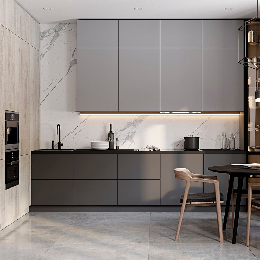 

Серый кухонный гарнитур с фасадом под светлый дуб Ferrand Kitchen Set