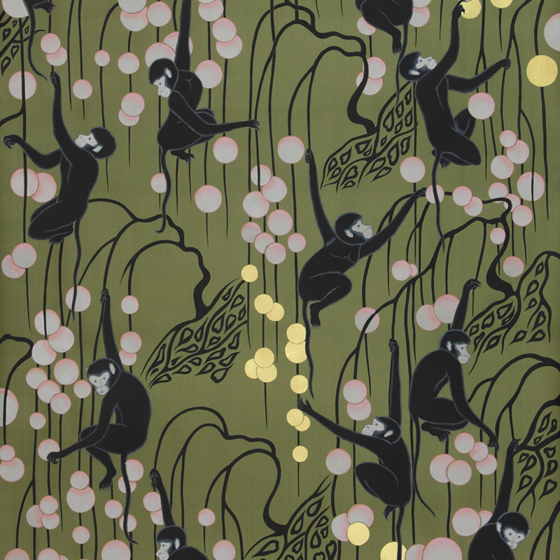    Deco Monkeys Special Colourway on Olive dyed silk    | Loft Concept 