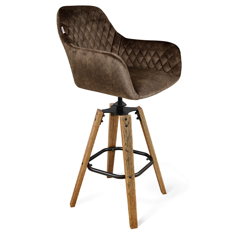 

Барный стул со спинкой и подлокотниками на 4-х деревянных ножках Douglas Rhombus Коричневый Велюр
