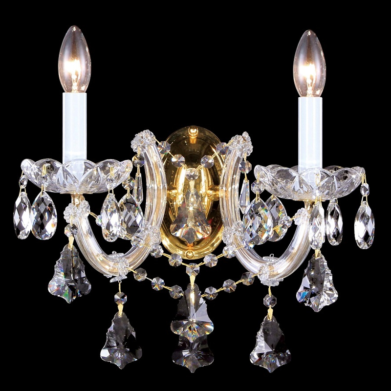 Бра с двумя лампами и хрустальными подвесками в классическом стиле Crystal lamps Золотой Прозрачное Стекло Бра с двумя лампами и хрустальными подвесками в классическом стиле Crystal lamps Золотой Прозрачное Стекло в Москве | Loft Concept