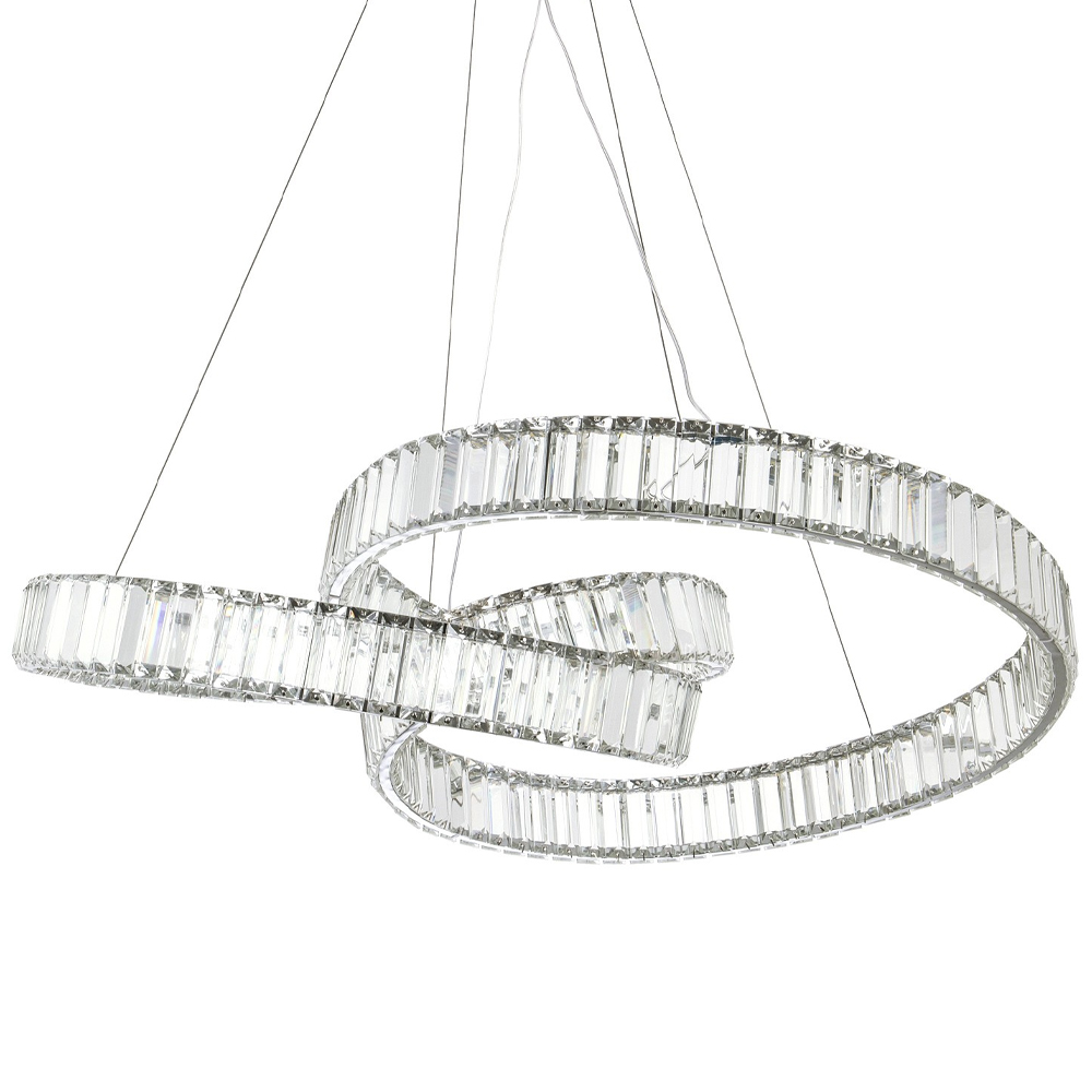 

Подвесная люстра в виде изогнутых колец с хрустальным декором Ring Horizontal Oculus Chrome Light Chandelier