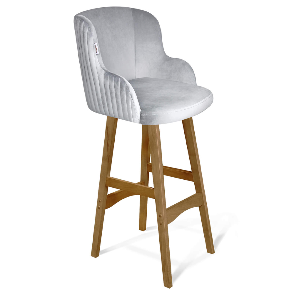 

Барный стул со спинкой и подлокотниками на 4-х деревянных ножках Серый Велюр Ava Charm