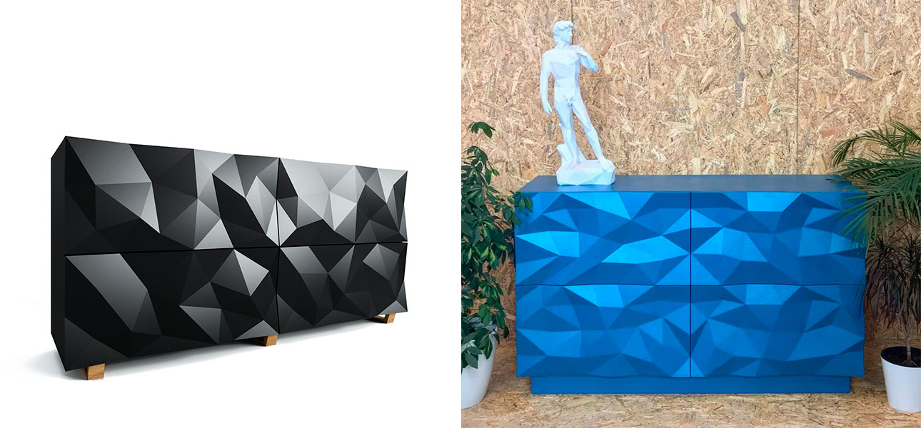 Комод с большими угловыми фигурами, две секции, 2 полки Geometric Greece - фото