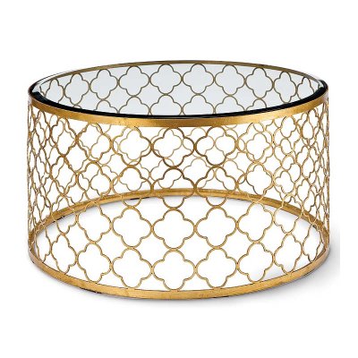   Gable Hollywood Regency Glass Gold Leaf Round Coffee Table    | Loft Concept 