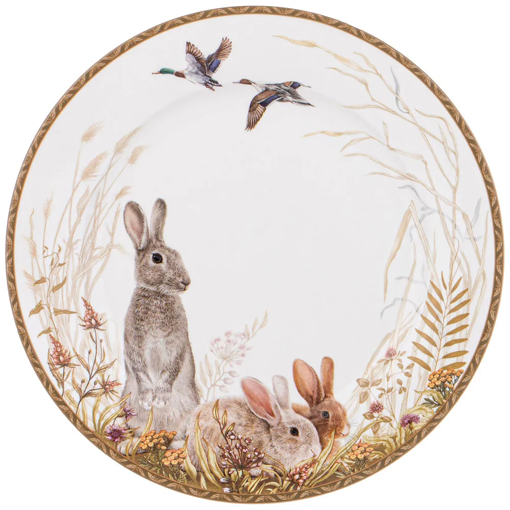 

Тарелка закусочная из фарфора с изображением зайцев Hunting Porcelain Collection