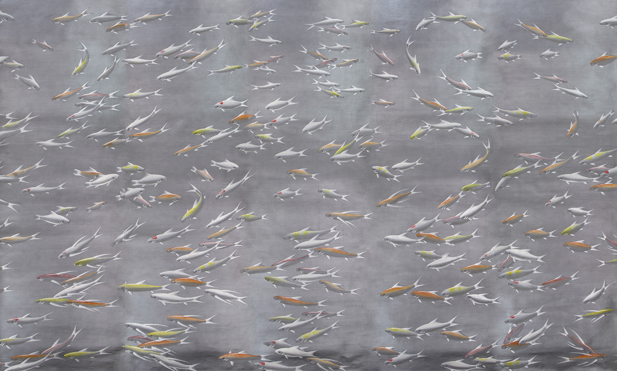 Обои ручная роспись Fishes Koi on Flash metallic Xuan paper - постер Loft-Concept