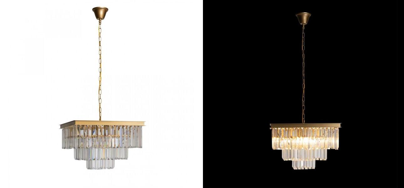 Квадратная Люстра RH 1920s Odeon GOLD iron Three Layers Прозрачное Стекло 50х50 - фото №1