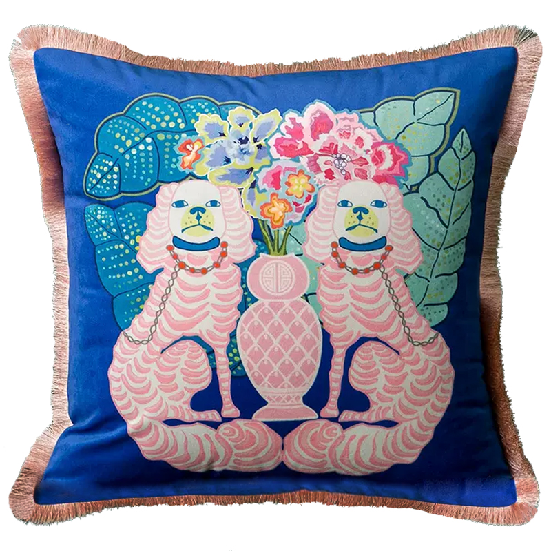   Two Pink Dogs on Blue Cushion      | Loft Concept 