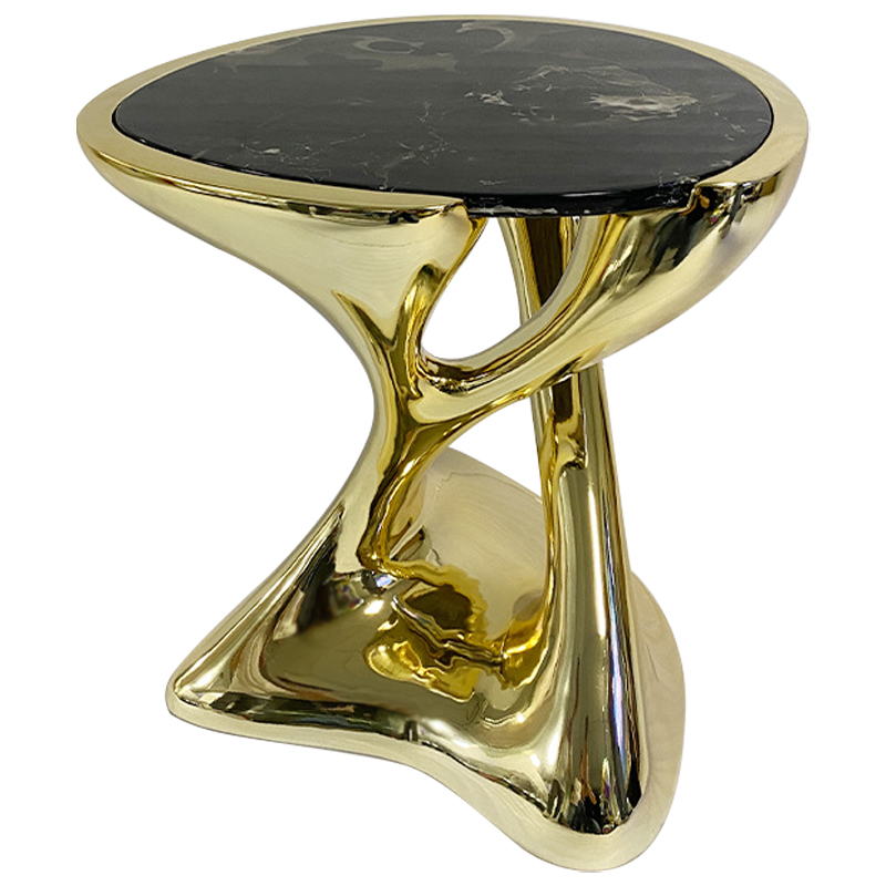 Приставной стол Molten Gold Side Table Глянцевое золото Черный Мрамор Nero в Москве | Loft Concept 