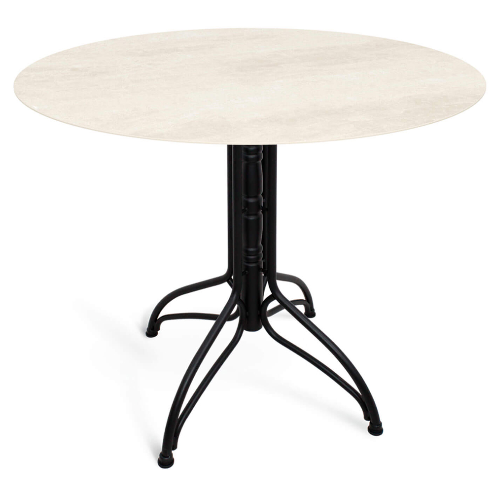 

Стол обеденный с круглой столешницей из керамики на четырех черных ножках Sand Ceramics