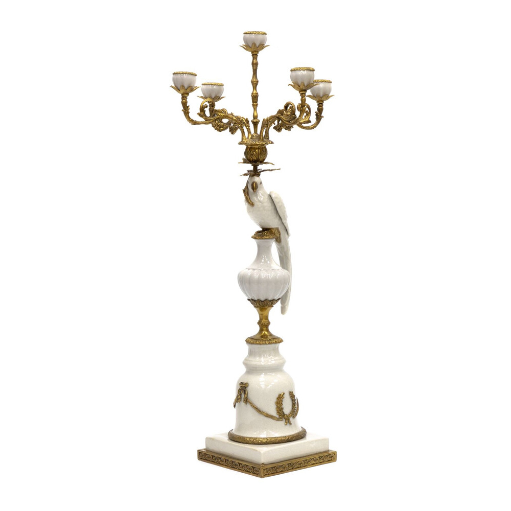 Подсвечник белый Попугай из фарфора с бронзовыми элементами Eden Garden 153100₽