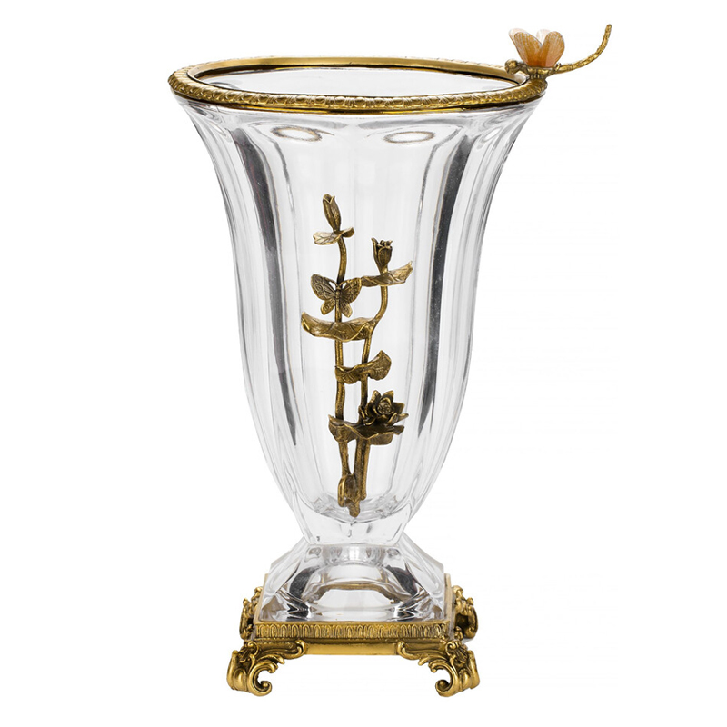 Ваза из прозрачного стекла с бронзовой вставкой в виде цветущей ветви Eden Garden porcelain and bronze Прозрачное Стекло Бронза в Москве | Loft Concept 
