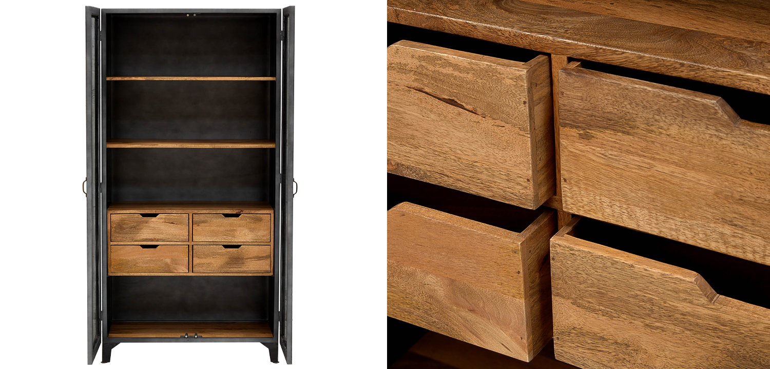 Шкаф металлический в стиле лофт с деревянными ящиками Russell Cabinet - фото