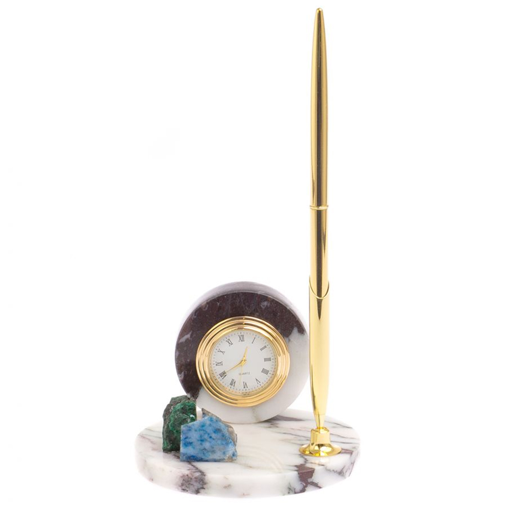 

Часы настольные с шариковой металлической ручкой из натурального камня Stone Clock