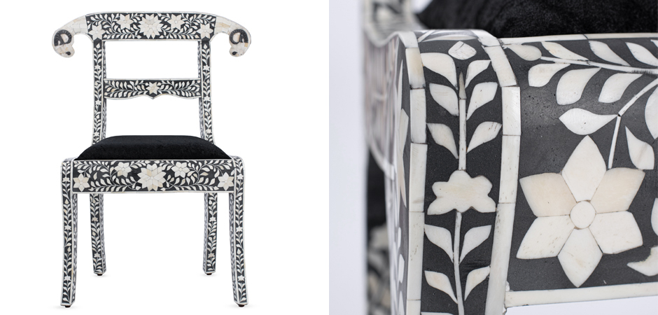 Стул черный отделка кость Anglo-Indian Bone Inlaid Side Chairs with Ram