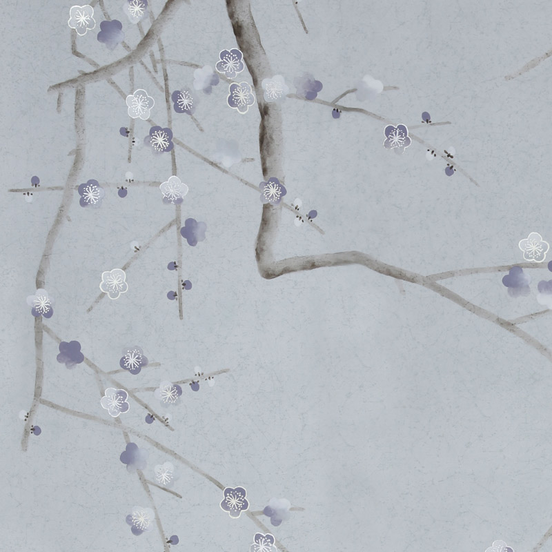    Plum Blossom Special Colourway on Crackled Silver metallic silk    | Loft Concept 