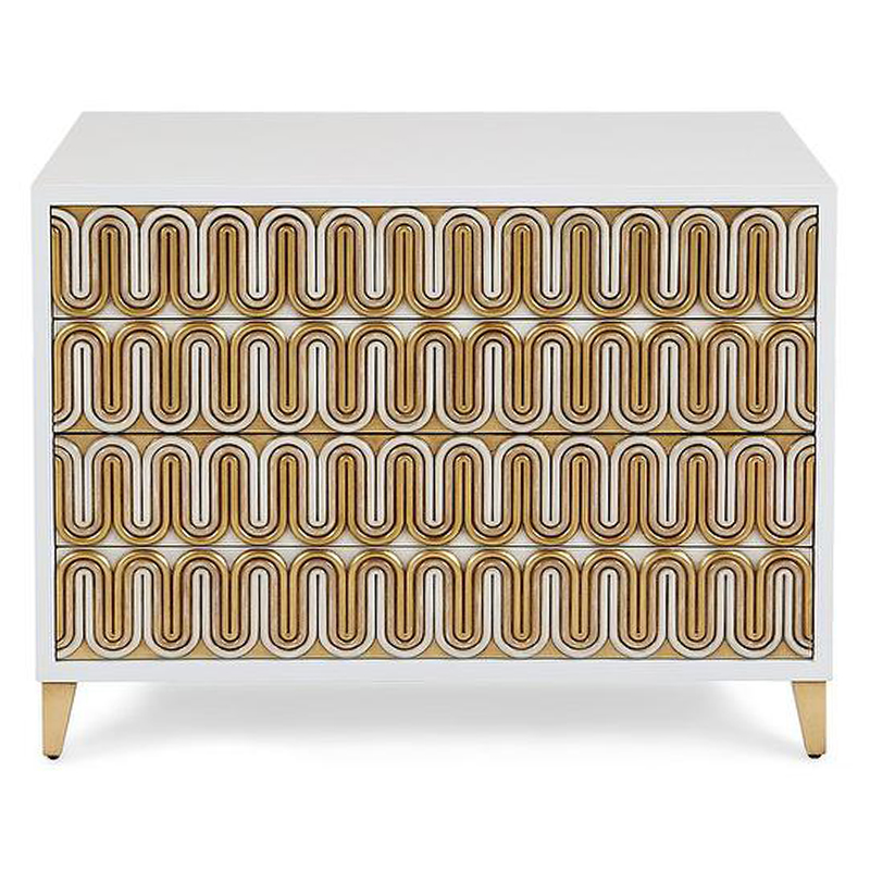 Комод Park Avenue Brass Wave Pattern Chest of Drawers Белый Золотой в Москве | Loft Concept 