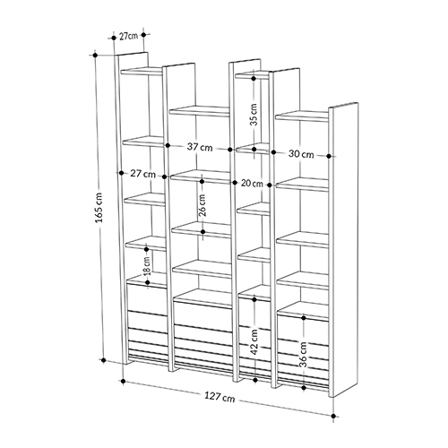 Стеллаж прямой ассиметричный с полками и 4-мя дверцами ARYA BOOKCASE WHITE в Москве