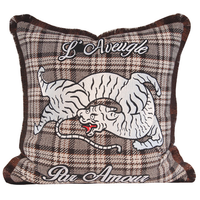 Декоративная подушка с вышивкой Стиль Gucci Plaid Print Tiger Cushion