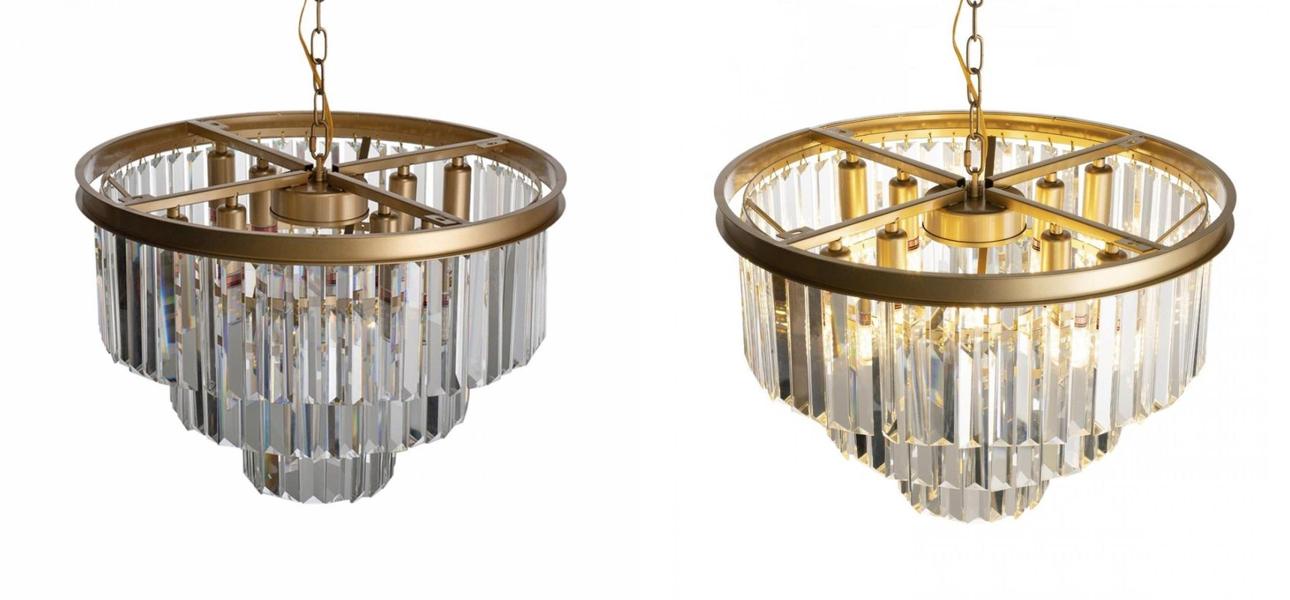 Круглая Люстра RH 1920s Odeon GOLD iron Three Layers Прозрачное Стекло диаметр 50 см - фото №1