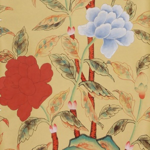Обои ручная роспись Korean Peony Original colourway on Sienna Earth dyed silk