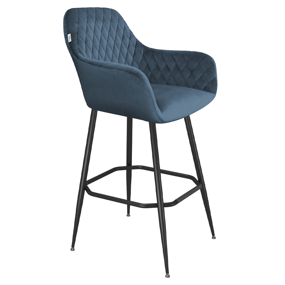 

Барный стул со спинкой и подлокотниками на 4-х металлических ножках Douglas Rhombus Синий Велюр