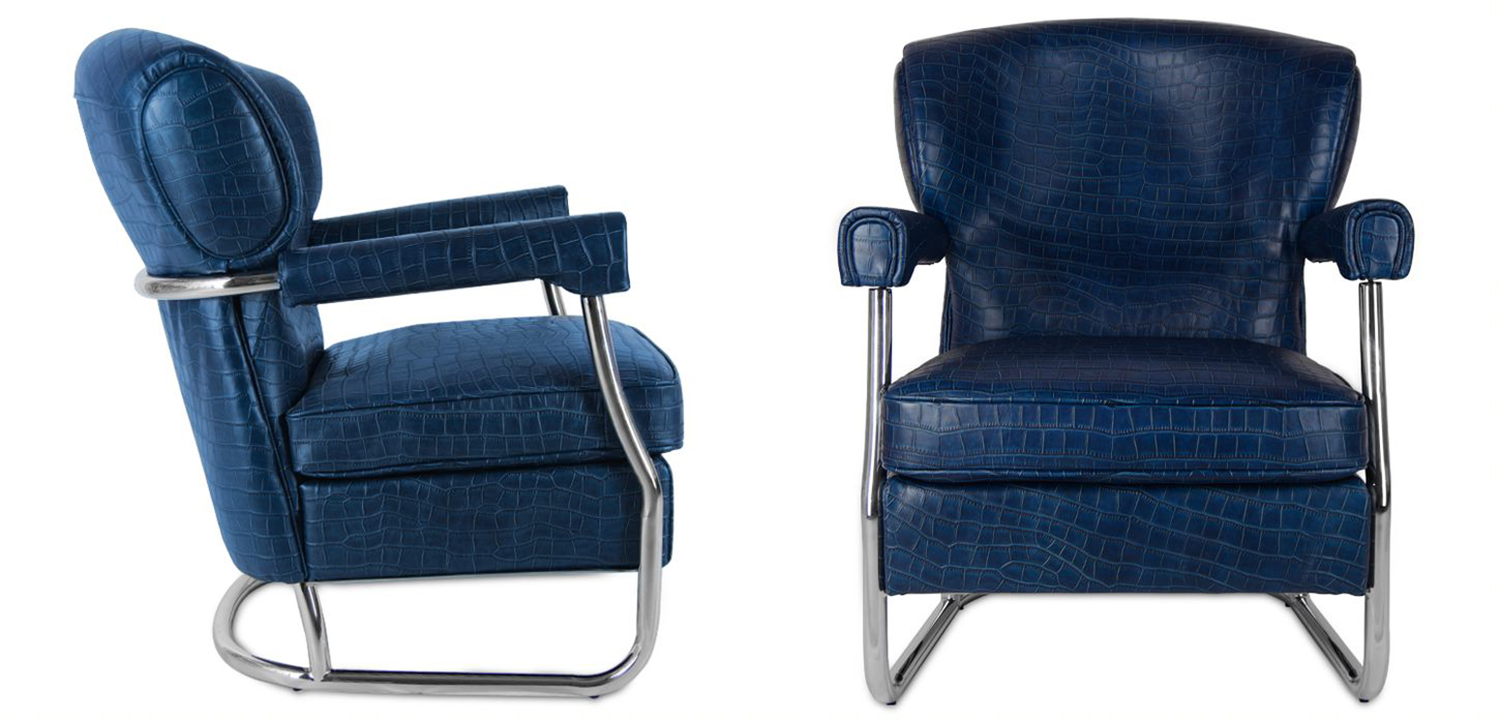 Кресло Eggert Armchair blue leather - фото