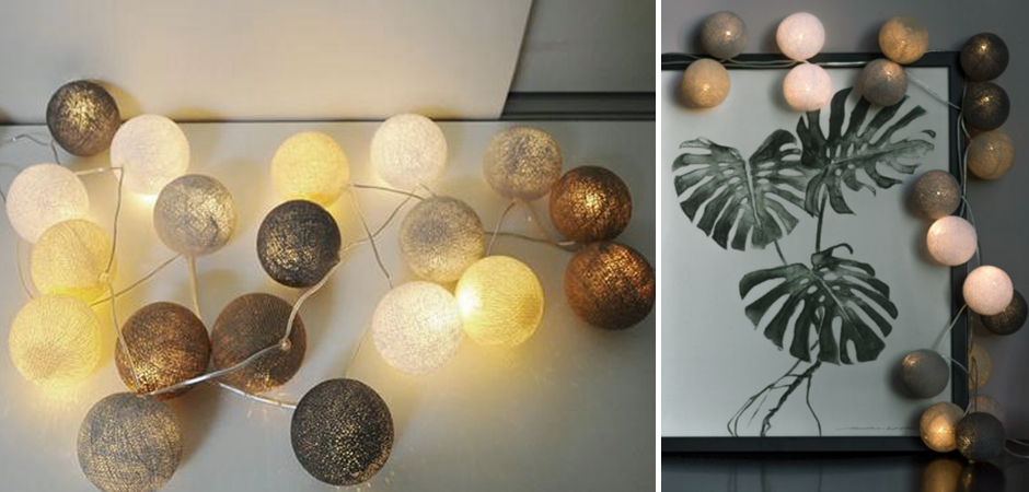 Гирлянда хлопковые фонарики Сotton Ball Sand-Grey - Loft-Concept в Москве