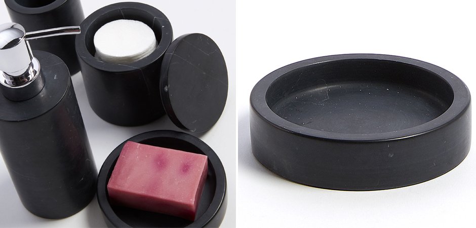 Набор аксессуаров для ванной из черного мрамора 4 предмета - фото