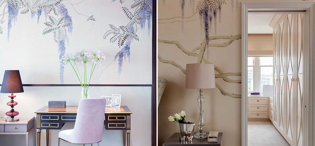 Обои в японском стиле Wisteria Lavender on Natural Mica metallic silk - фото №3