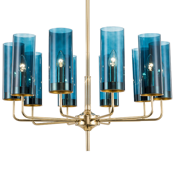  Hans-Agne Jakobsson Brass & Blue Glass Tube Chandelier 10    (Sapphire)   | Loft Concept 