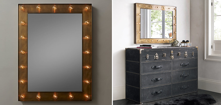 Зеркало с подсветкой Restoration Hardware ILLUMINATED Mirror brass - фото