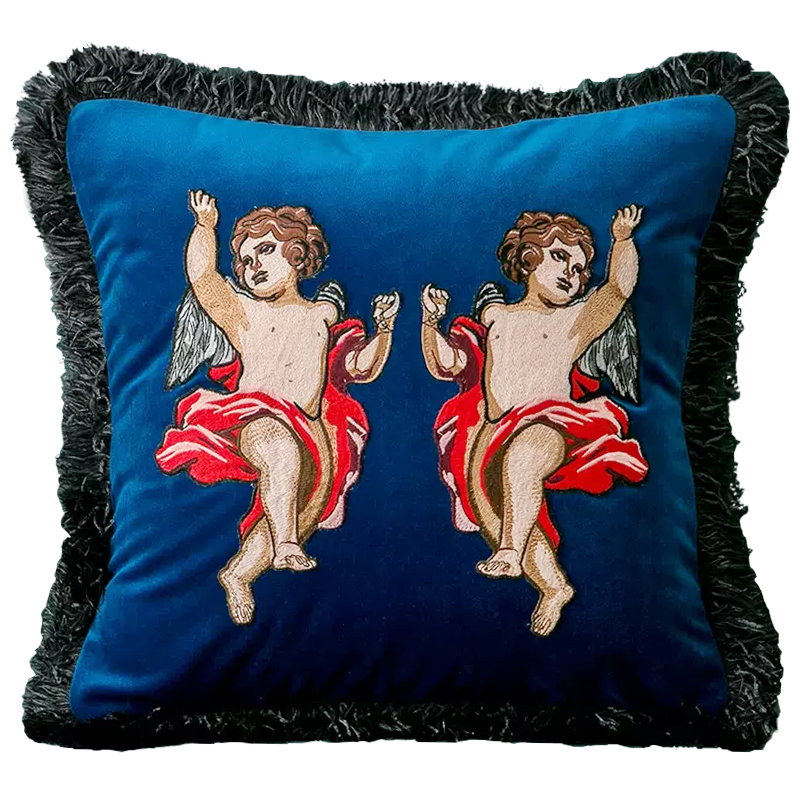 

Декоративная подушка с вышивкой Стиль Gucci Angels Cushion Blue